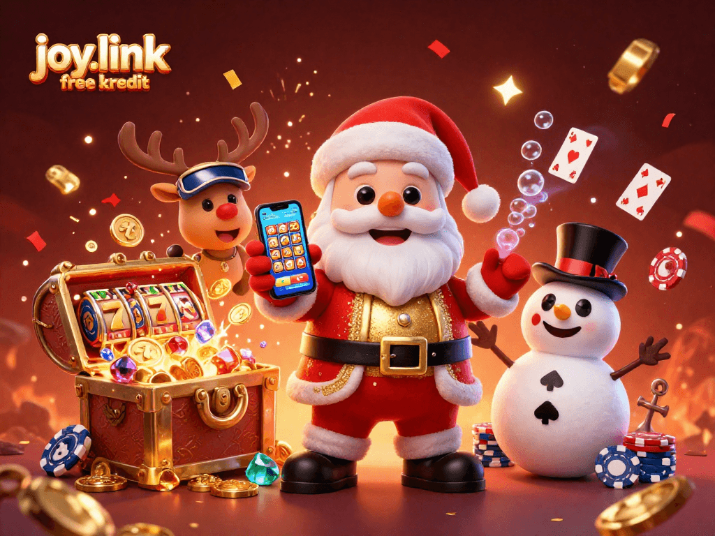 Spin the reels and win with joy.link free kredit in a dynamic casino-themed illustration.