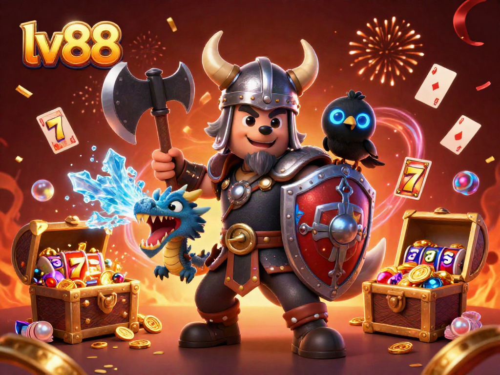 Win exciting jackpots at lv88 with this vibrant casino-themed 3D illustration featuring characters and dynamic elements.