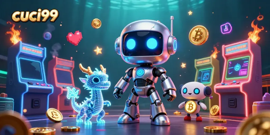 Experience exciting games with cuci99 in this vibrant cyberpunk casino scene.