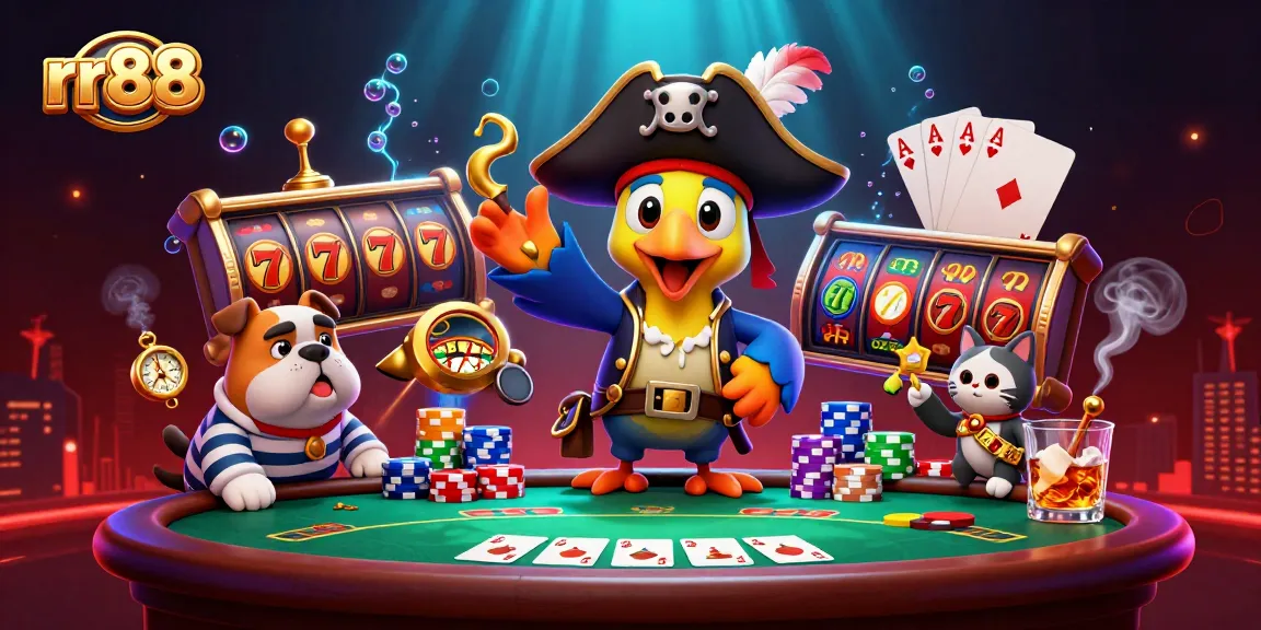 Experience thrilling action at rr88 with vibrant casino elements and engaging characters in a dynamic gambling scene.