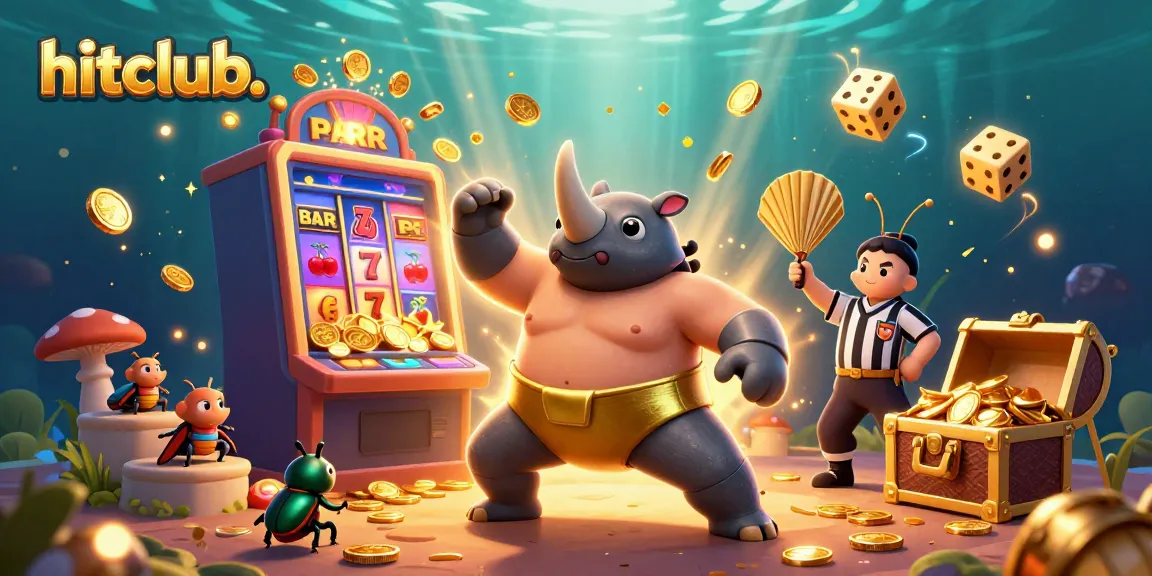 Experience hitclub. excitement with a sumo champion beetle amidst a jackpot explosion in a dynamic casino scene.