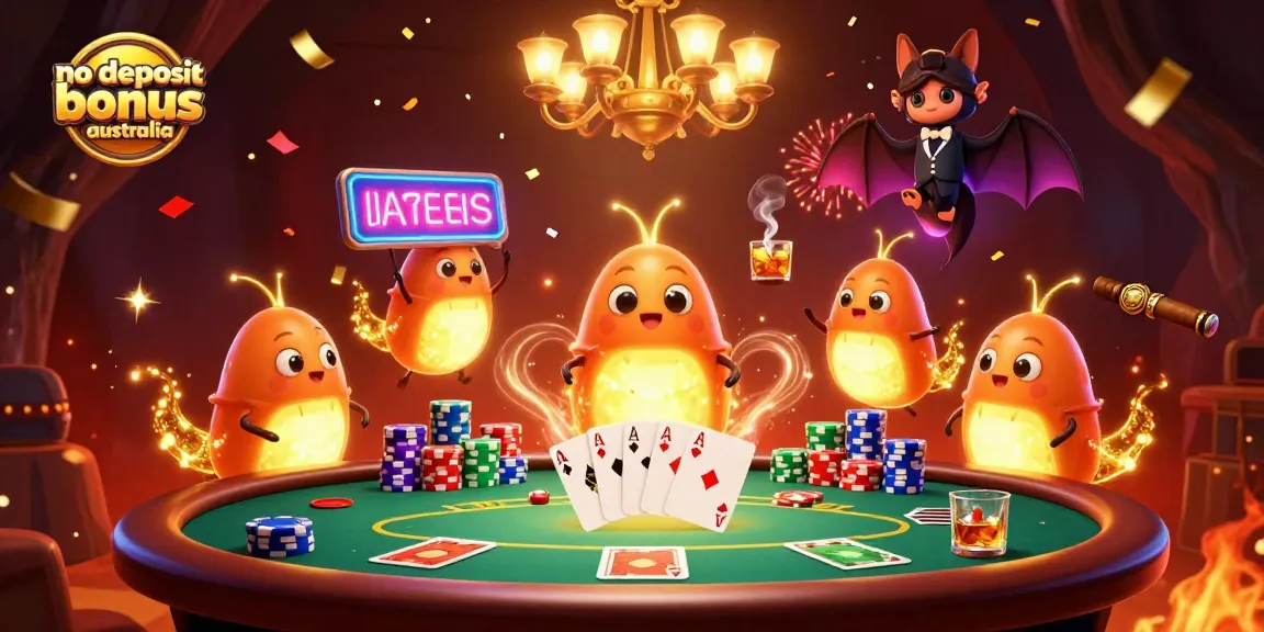 Experience the thrill of the no deposit bonus australia with vibrant glowworms lighting up a poker scene.