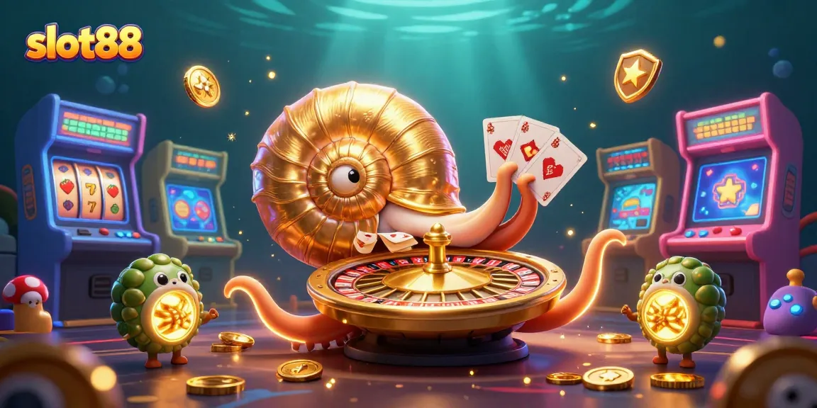 Spin the slot88 roulette with a 3D ancient nautilus and colorful game elements.