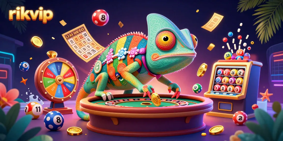 Experience thrilling wins at rikvip casino with vibrant lottery balls and golden tickets raining down.
