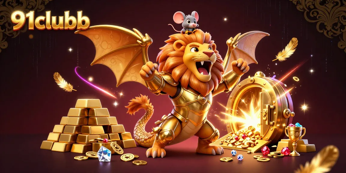 Engage with 91clubb's vibrant world as the golden chimera creature roars, showcasing adventure and excitement.