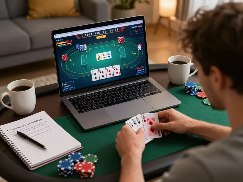 Engaging online gaming session featuring M88 link on display, showcasing poker strategy and tools
