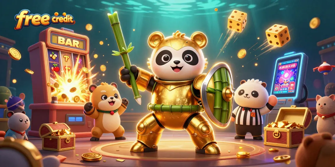 Experience thrilling gameplay with free credit offers in this vibrant casino scene.