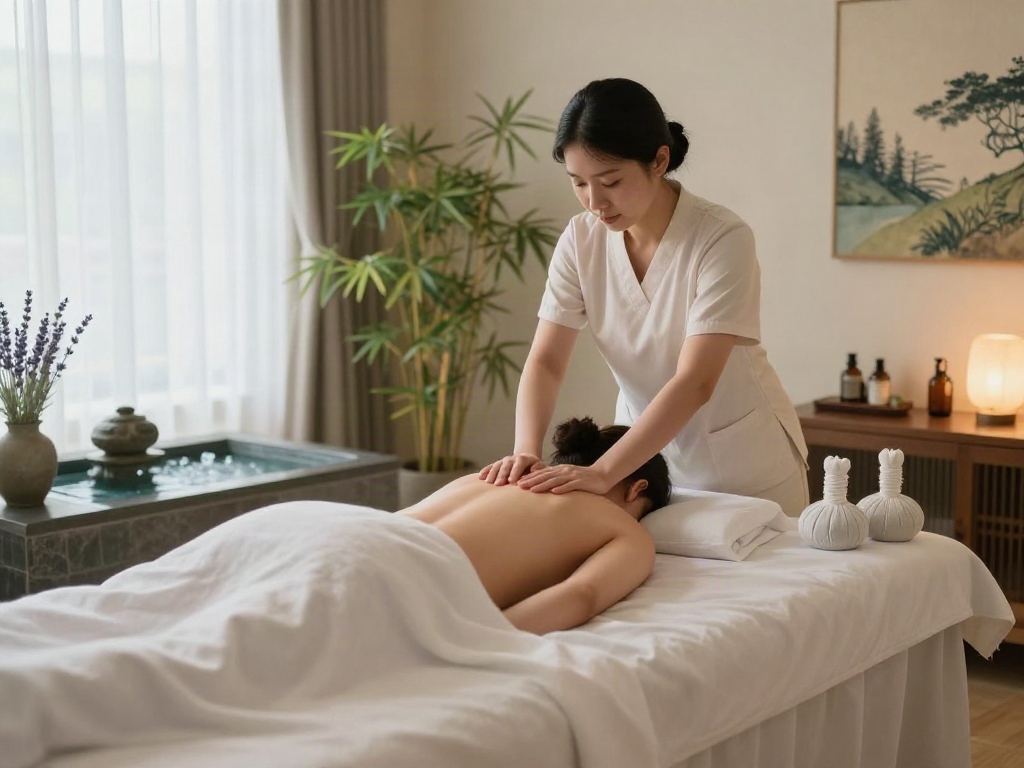 Relaxing 평촌출장안마 session with therapist at a serene spa, enhancing wellness.