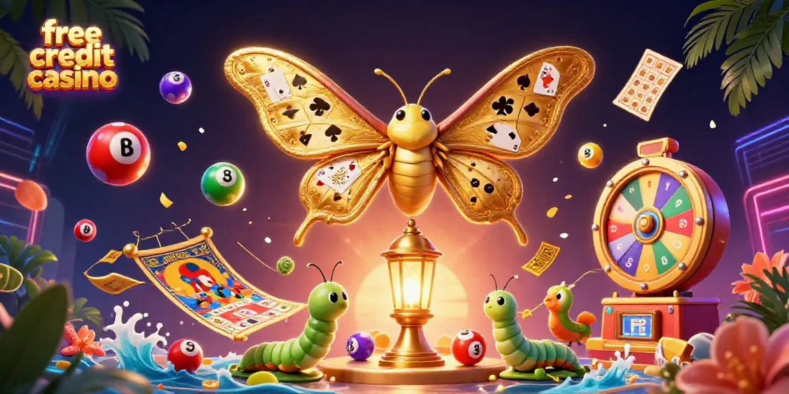 Engage with exciting free credit casino offers in this vibrant illustrated scene.