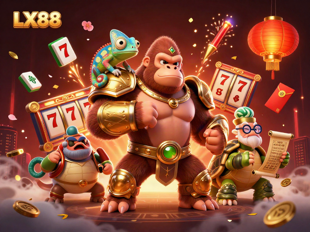Engage with LX88's vibrant winning strategies in this dynamic casino illustration featuring thrilling game elements.