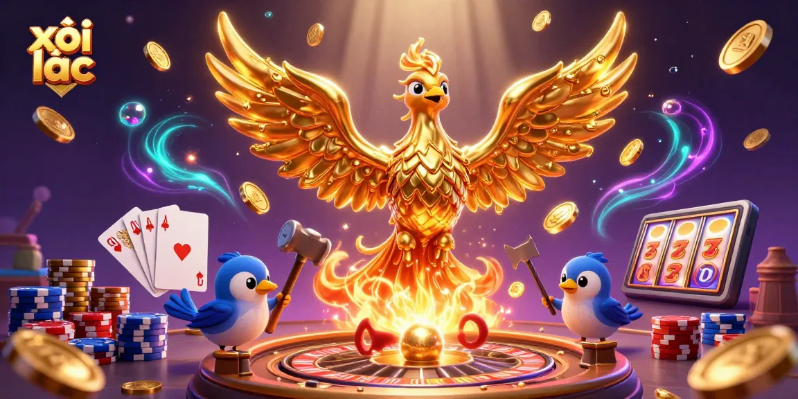 Engage in thrilling gameplay with xôi lạc, featuring a dynamic phoenix and casino elements.