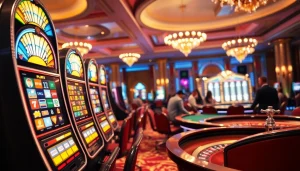 Erleben Sie casinospielen in einem lebhaften Casino mit aufregenden Spielautomaten.