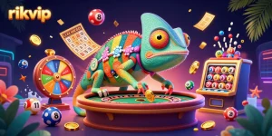 Experience thrilling wins at rikvip casino with vibrant lottery balls and golden tickets raining down.